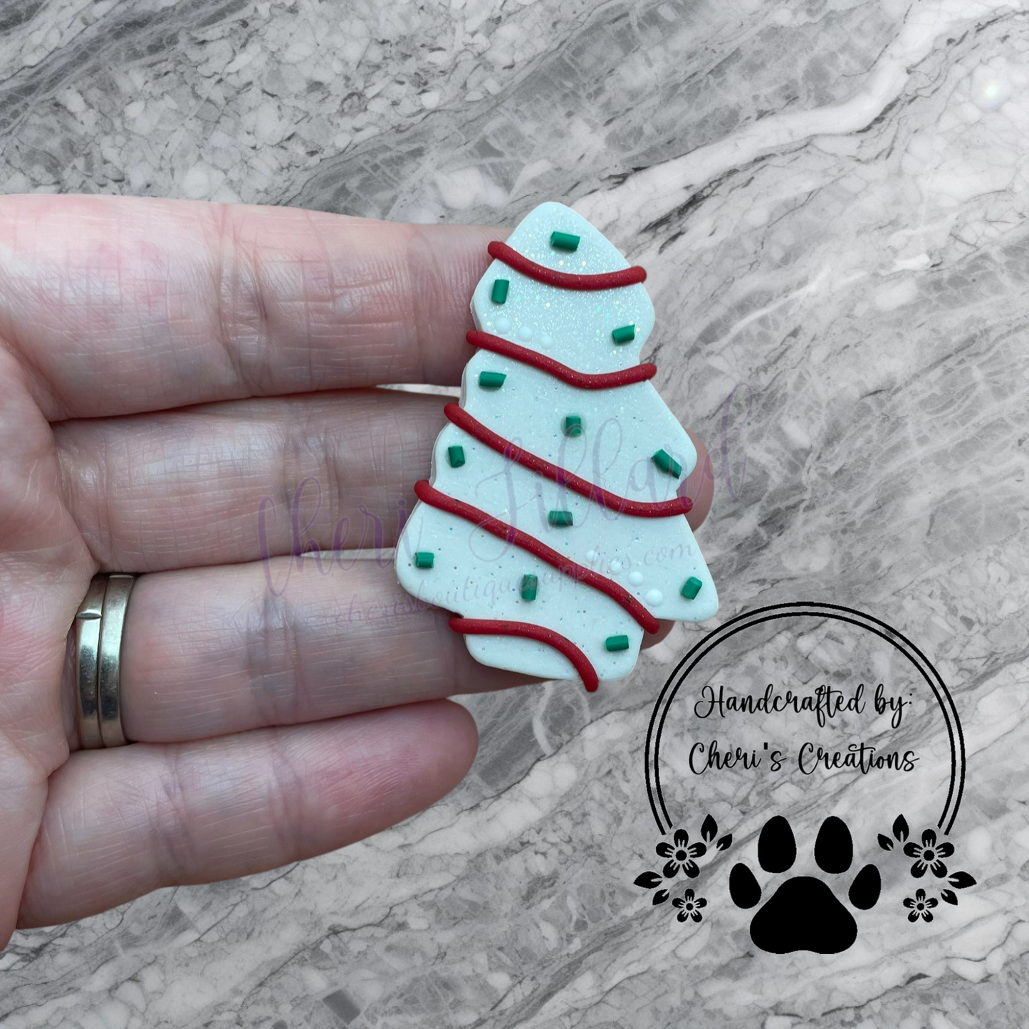 Christmas Tree Cake Bow Center – Handmade Polymer Clay Embellishment