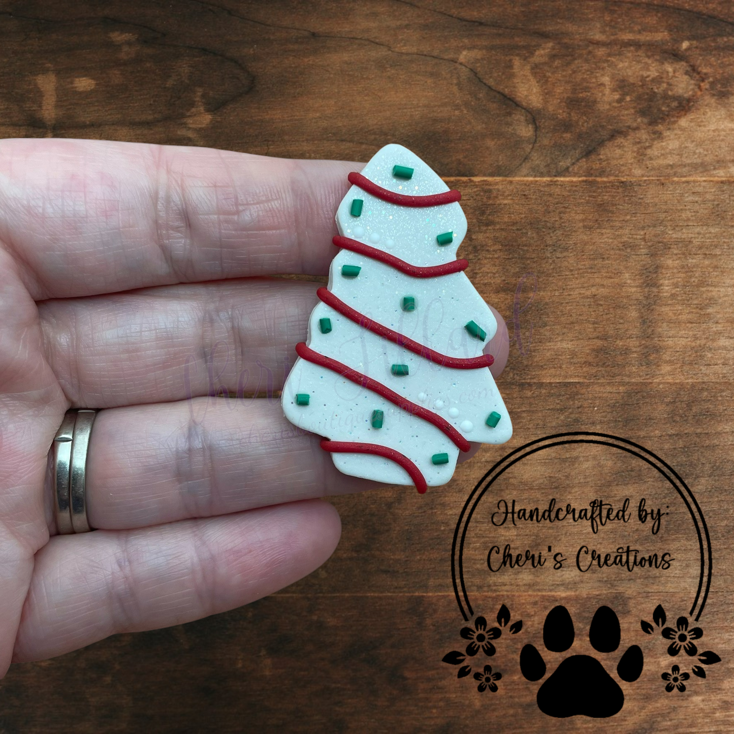 Christmas Tree Cake Bow Center – Handmade Polymer Clay Embellishment