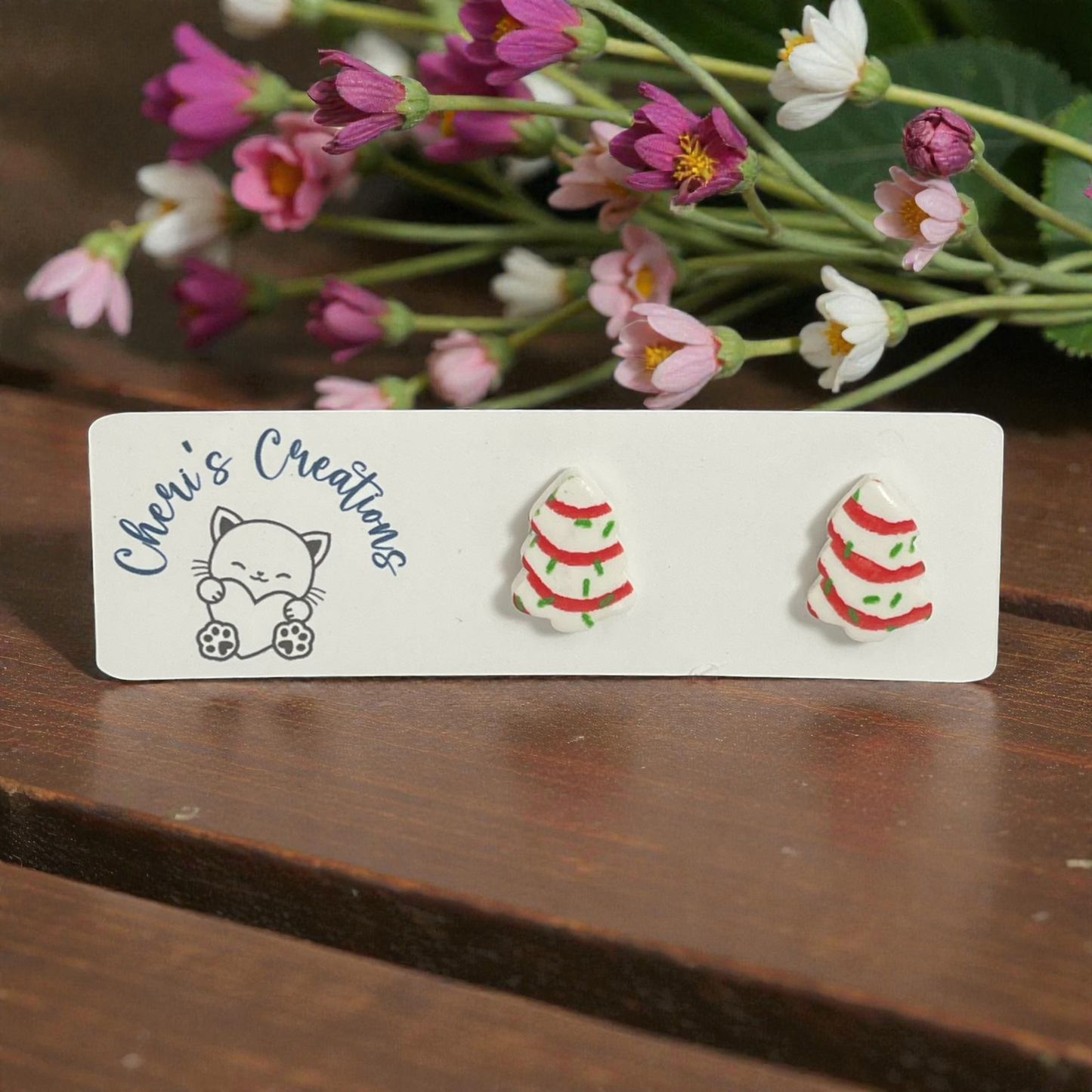 Christmas Tree Cake Studs – Handmade Polymer Clay Earrings