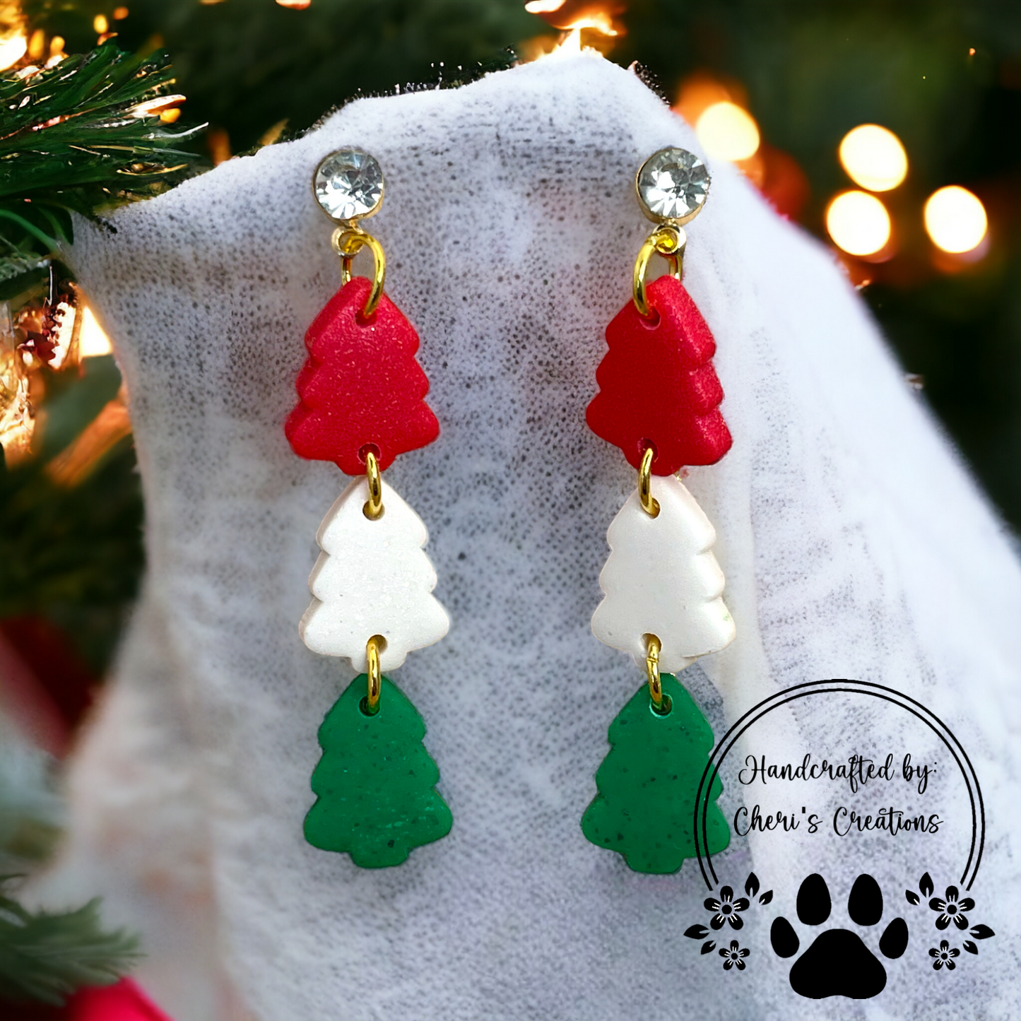 Colorful Christmas Trees Polymer Clay Dangle Earrings