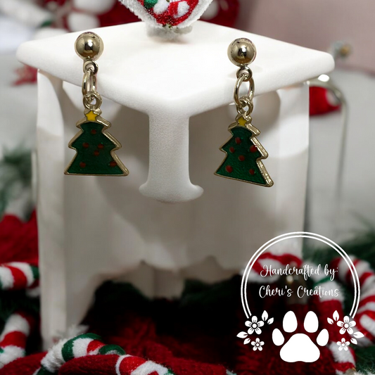 Christmas Tree Enamel Charm Dangle Earrings