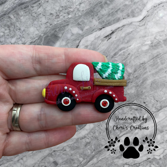 Red Christmas Truck with Tree Polymer Clay Embellishment