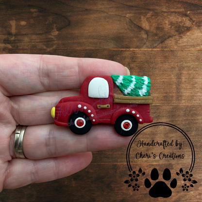 Christmas Truck Bow Center – Handmade Polymer Clay Embellishment