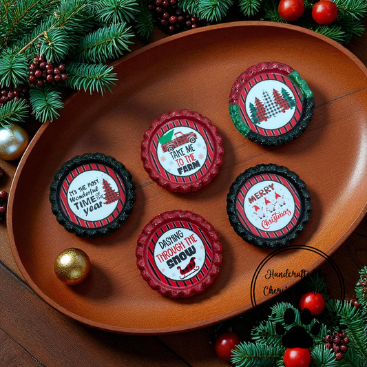 Christmas Tree Farm Bottle Cap Set – Handpainted Holiday Embellishments for Bows, Scrapbooking & DIY Crafts