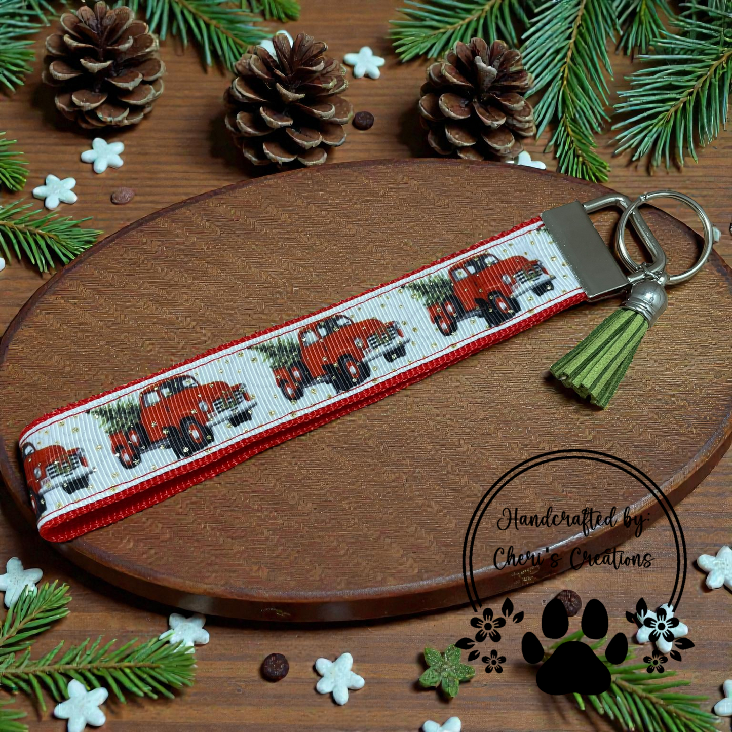 Wristlet Keychain - Christmas Trucks Key Fob