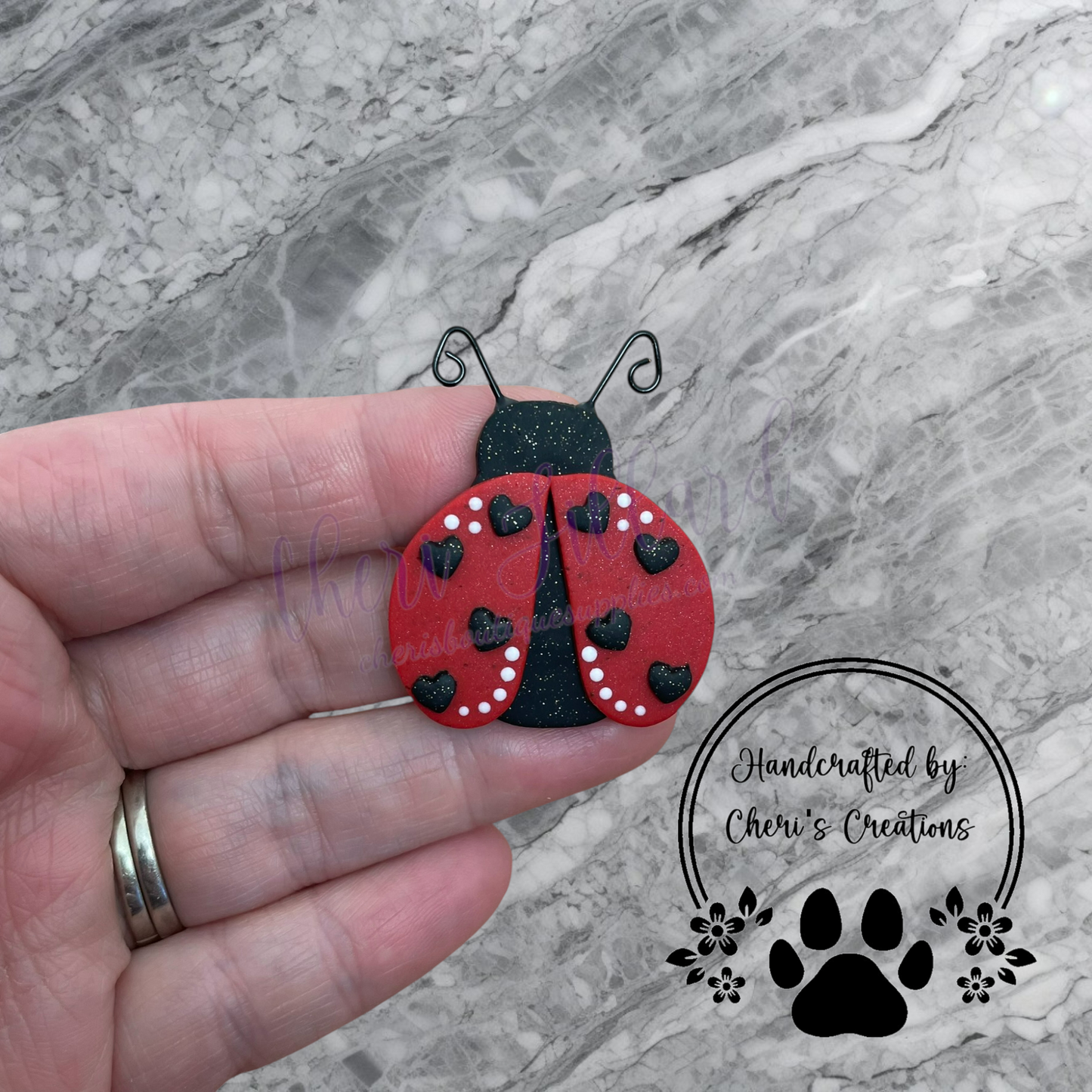 Classic Ladybug Bow Center – Handmade Polymer Clay Embellishment