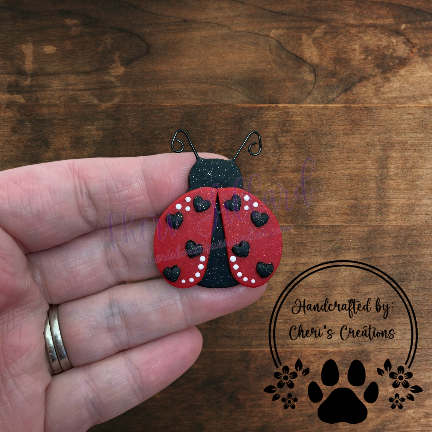 Classic Ladybug Bow Center – Handmade Polymer Clay Embellishment