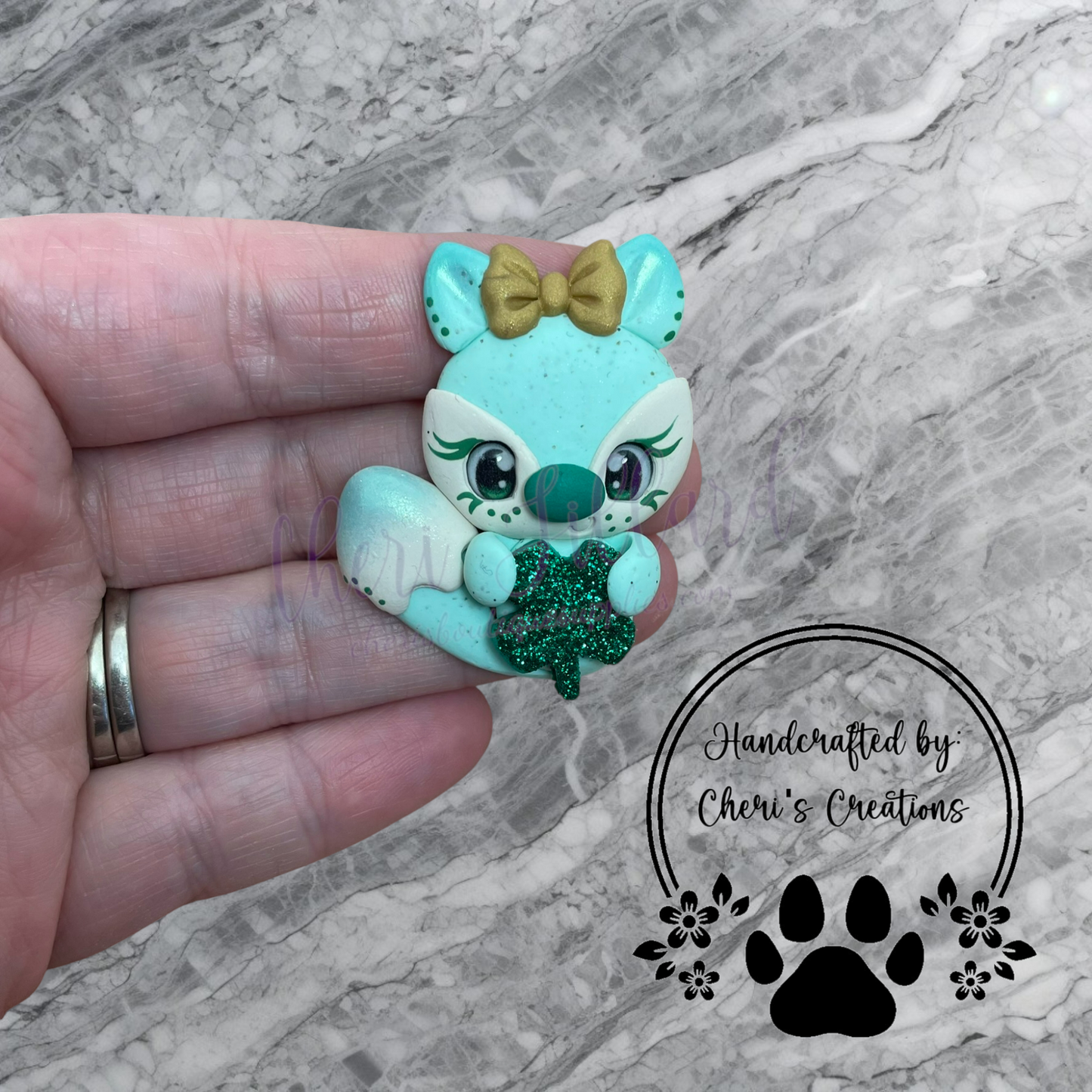 Clover Fox Bow Center – Handmade Polymer Clay Embellishment