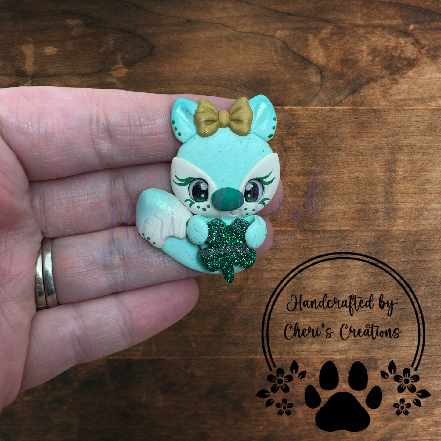 Clover Fox Bow Center – Handmade Polymer Clay Embellishment