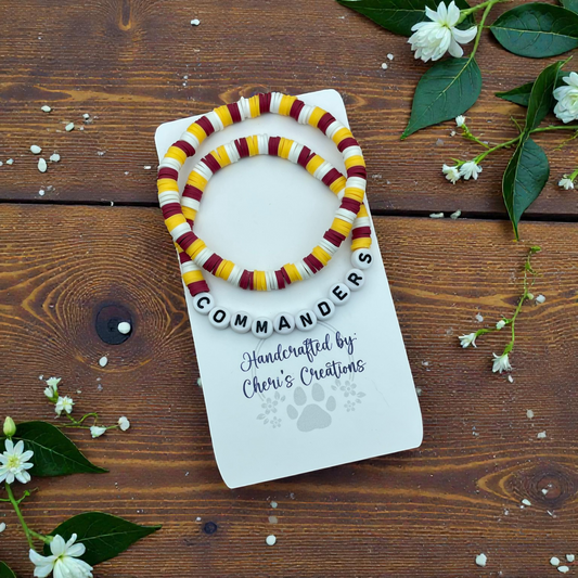 Washington Commanders Inspired Heishi Bead Bracelet Set – Handmade Stretch Bracelets