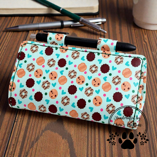 Tossed Cookies on Mint Faux Leather Checkbook Holder