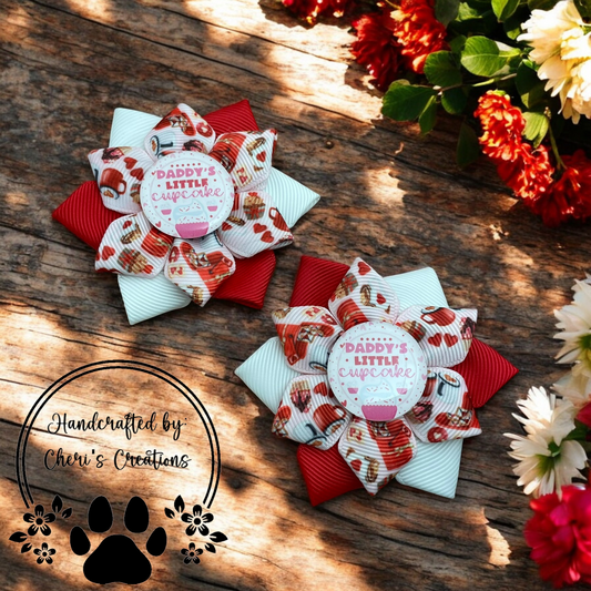 Daddy's Little Cupcake Handmade Flower Bow Clip Set