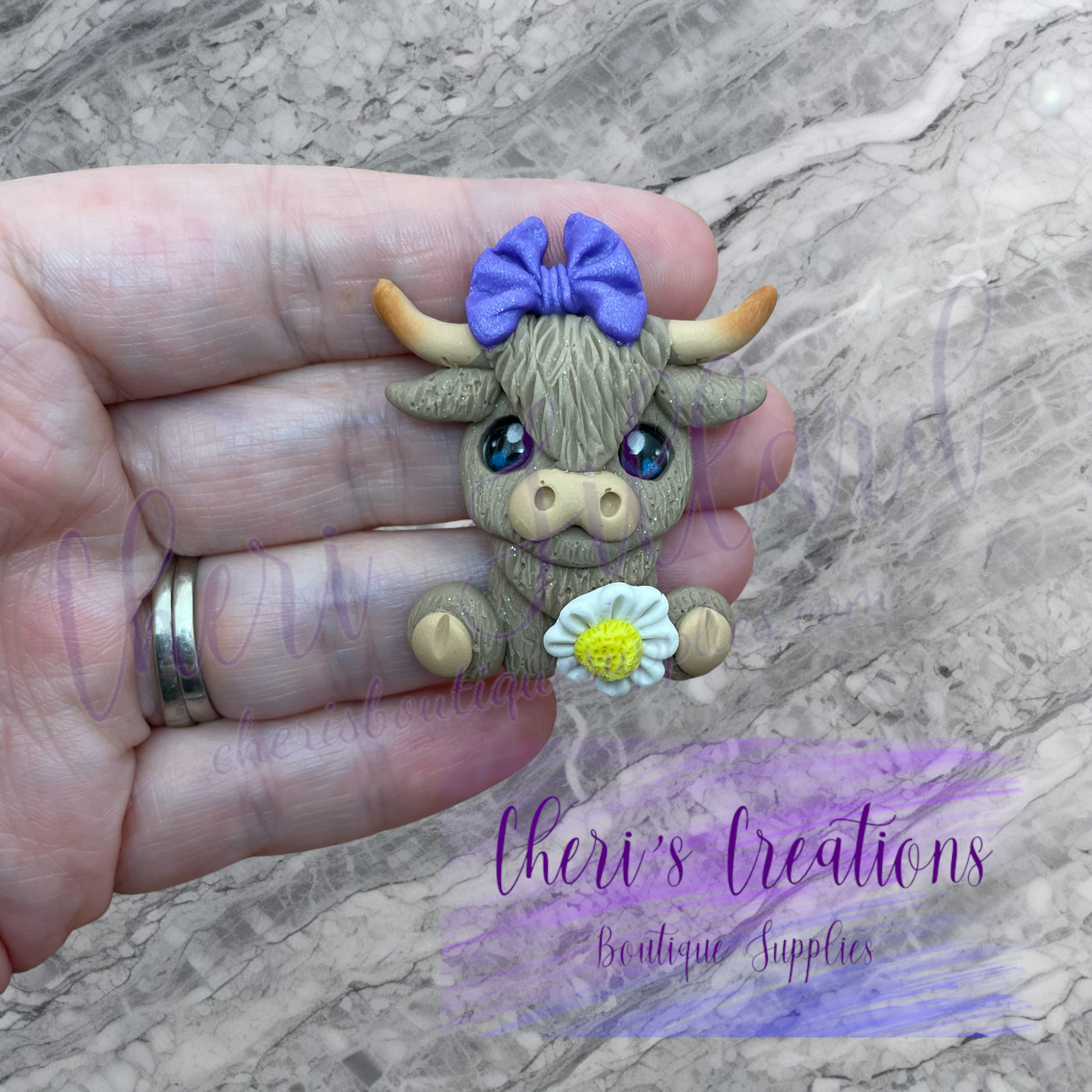 Daisy Highland Cow Polymer Clay Embellishment