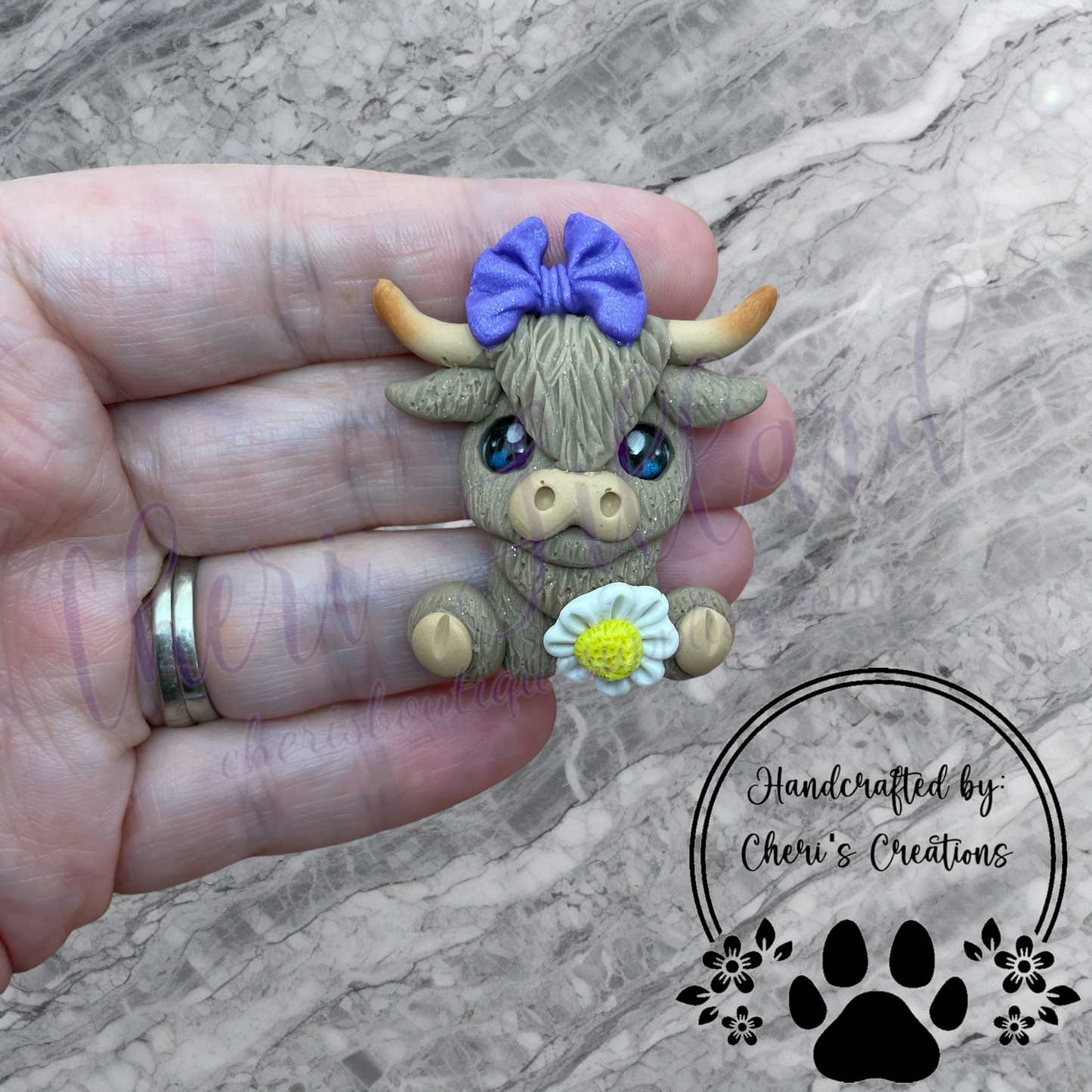 Daisy Highland Cow Polymer Clay Embellishment