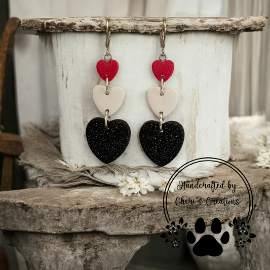 Valentine Heart Dangle Polymer Clay Earrings