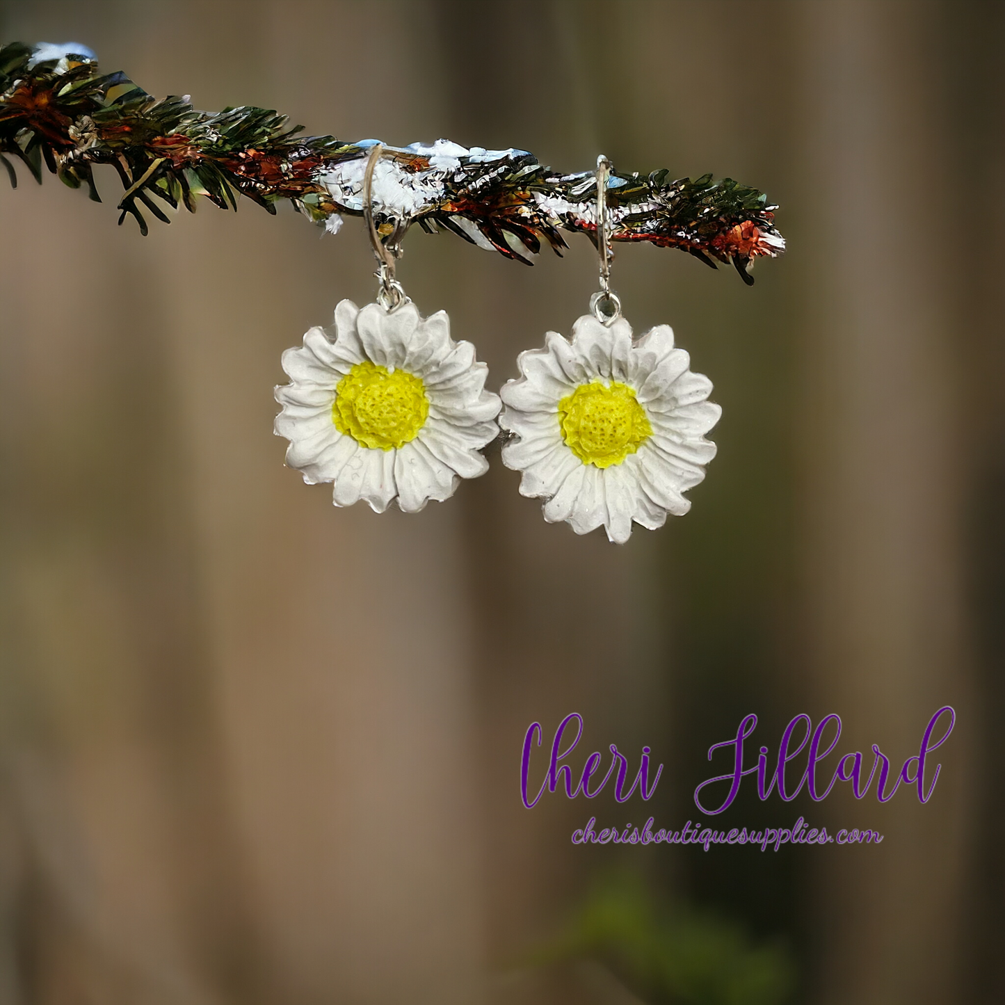 White Daisy Dangles Polymer Clay Earrings