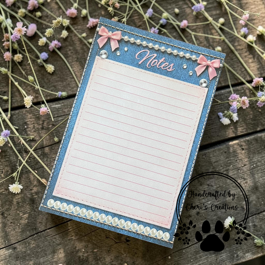 Denim and Pearls Notepad – Stylish Memo Pad