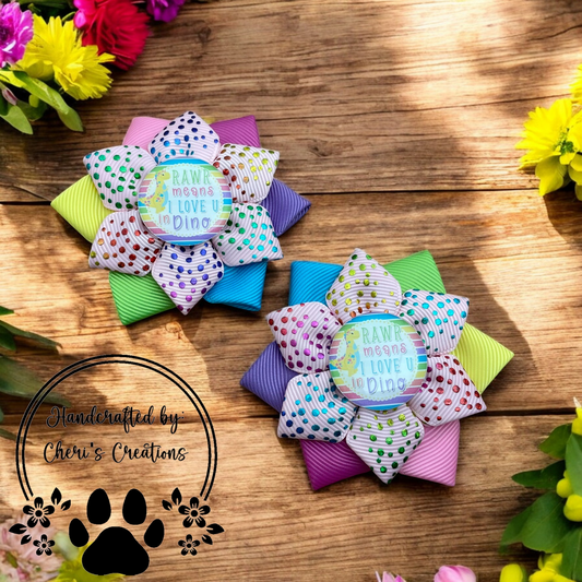 Dinosaur Love Handmade Flower Bow Clip Set