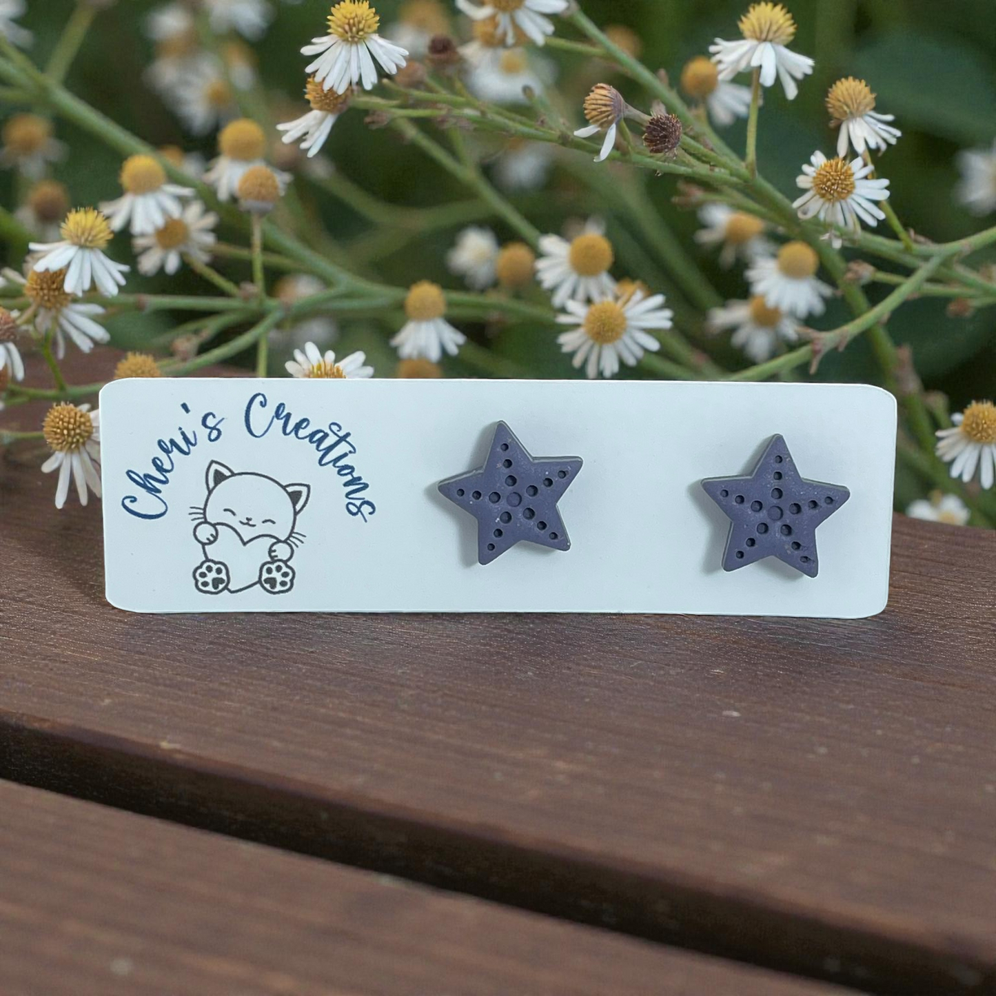 Dark Purple Starfish Studs – Handmade Polymer Clay Earrings