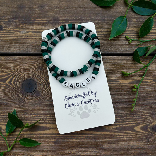 Philadelphia Eagles Inspired Heishi Bead Bracelet Set – Handmade Stretch Bracelets