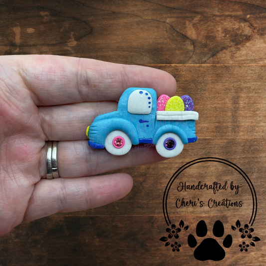 Easter Egg Truck Bow Center – Handmade Polymer Clay Embellishment