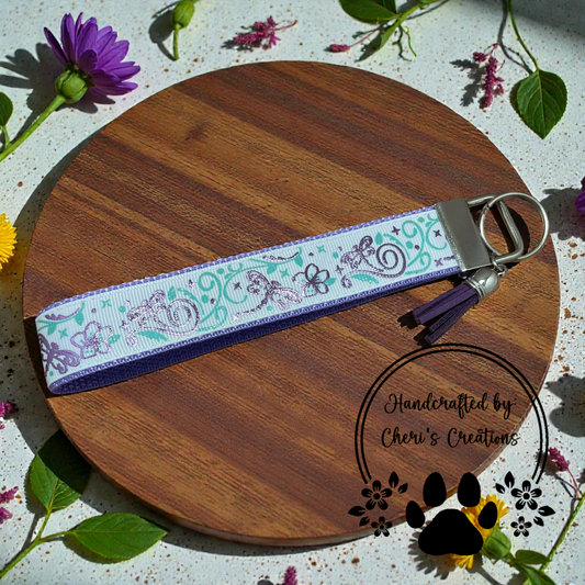 Wristlet Keychain - Elegant Dragonflies Key Fob
