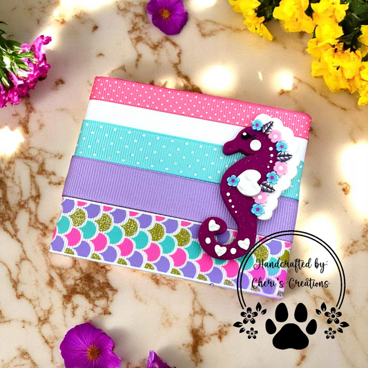 DIY Dark Violet Seahorse Clay & Ribbon Kit – Handmade Polymer Clay Ocean Animal for Bow Making, Crafting & DIY Accessories