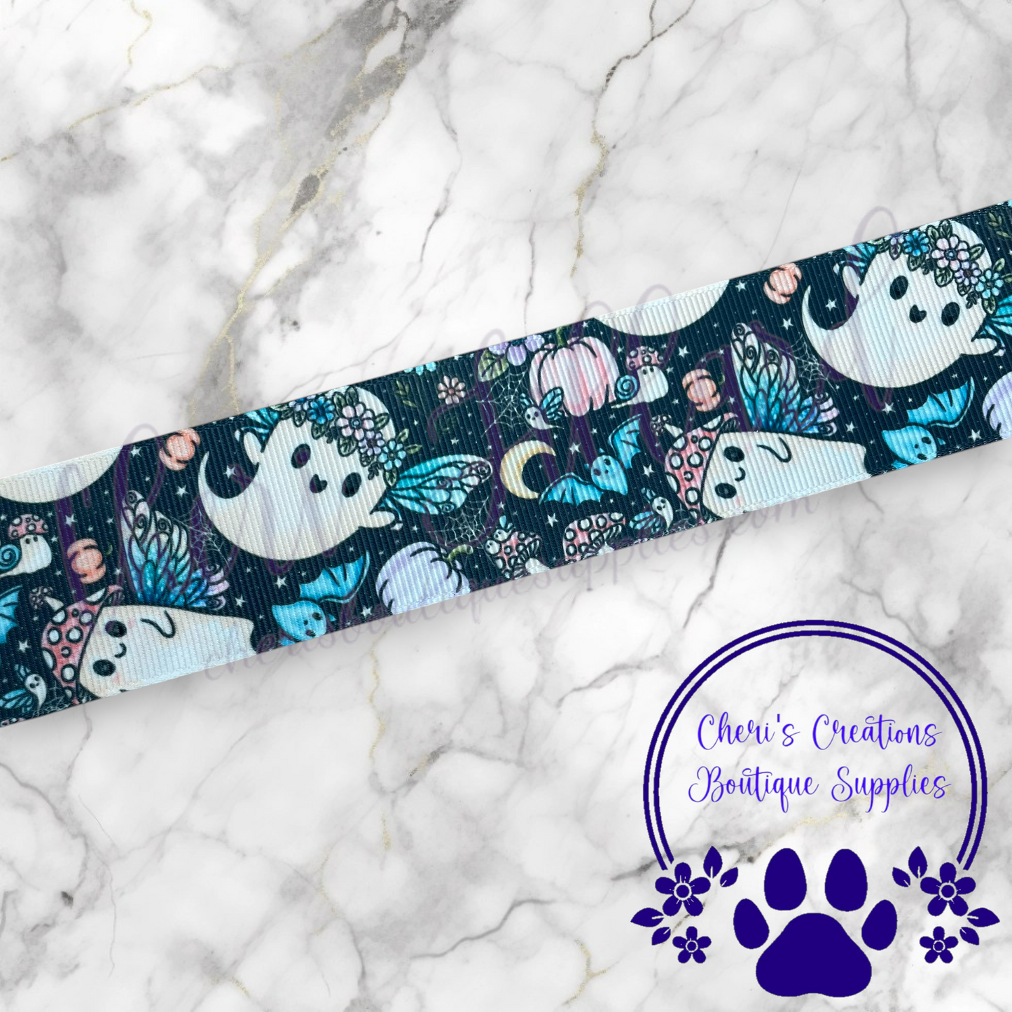 Floral Fairy Ghosts - 5/8" 7/8" 1.5" Grosgrain Ribbon by the Yard