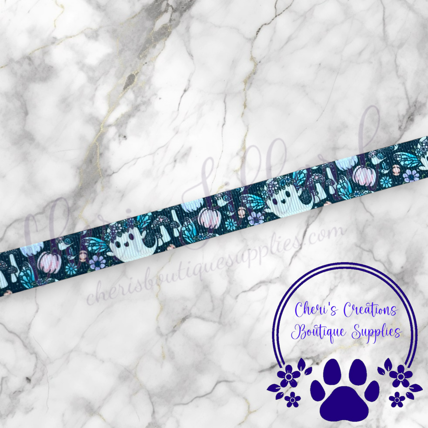 Floral Fairy Ghosts - 5/8" 7/8" 1.5" Grosgrain Ribbon by the Yard