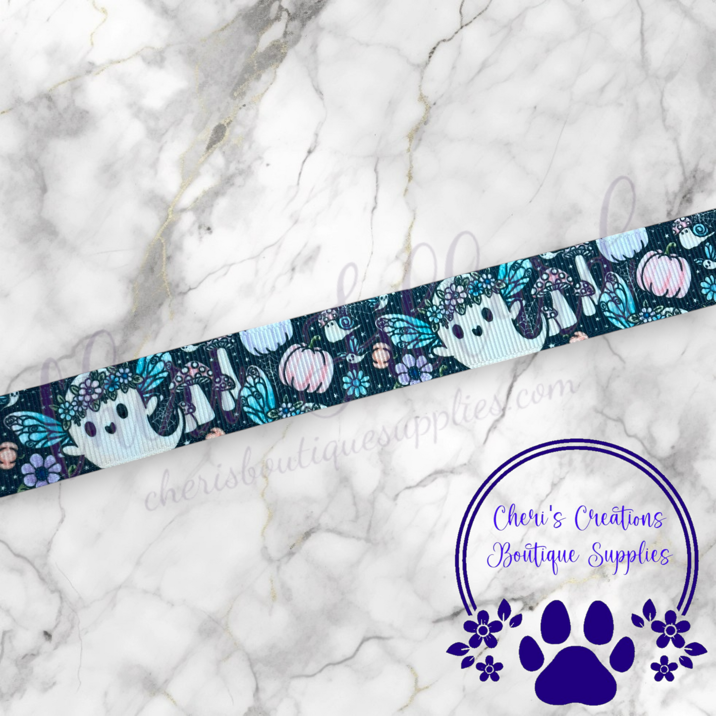 Floral Fairy Ghosts - 5/8" 7/8" 1.5" Grosgrain Ribbon by the Yard