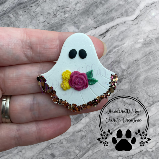 Fall Floral Sparkle Ghost Polymer Clay Embellishment