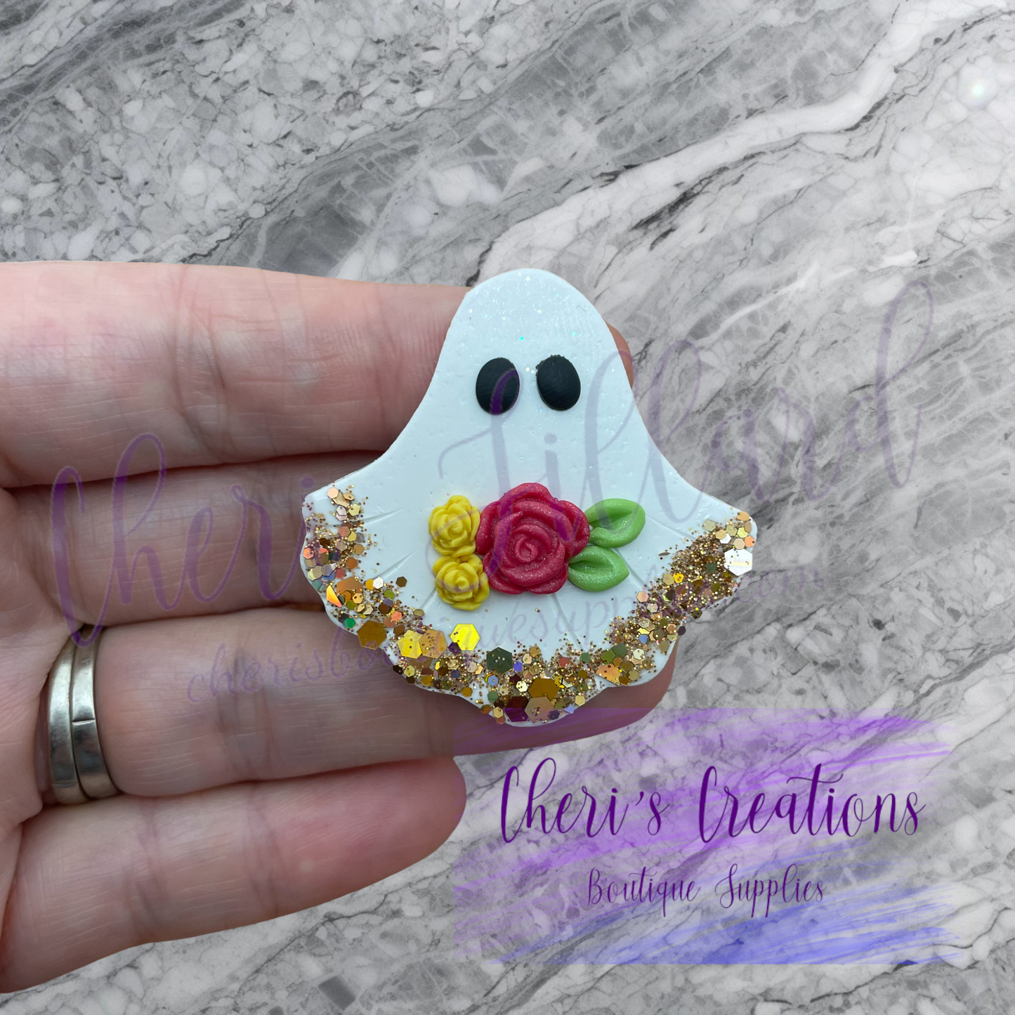 Fall Floral Sparkle Ghost Polymer Clay Embellishment