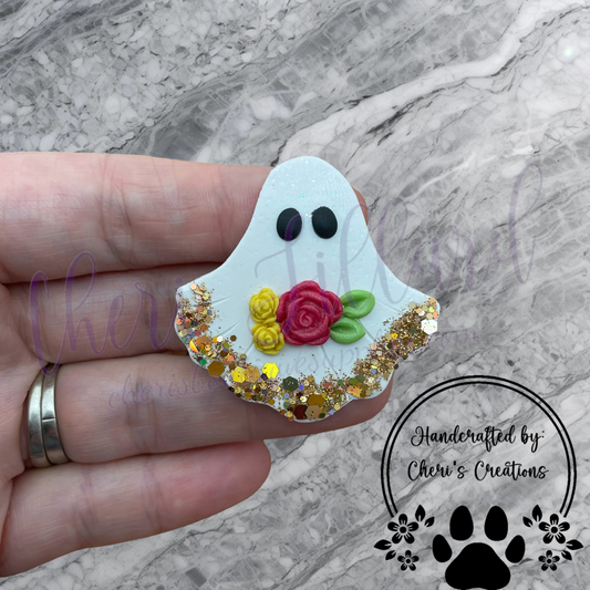 Fall Floral Sparkle Ghost Polymer Clay Embellishment