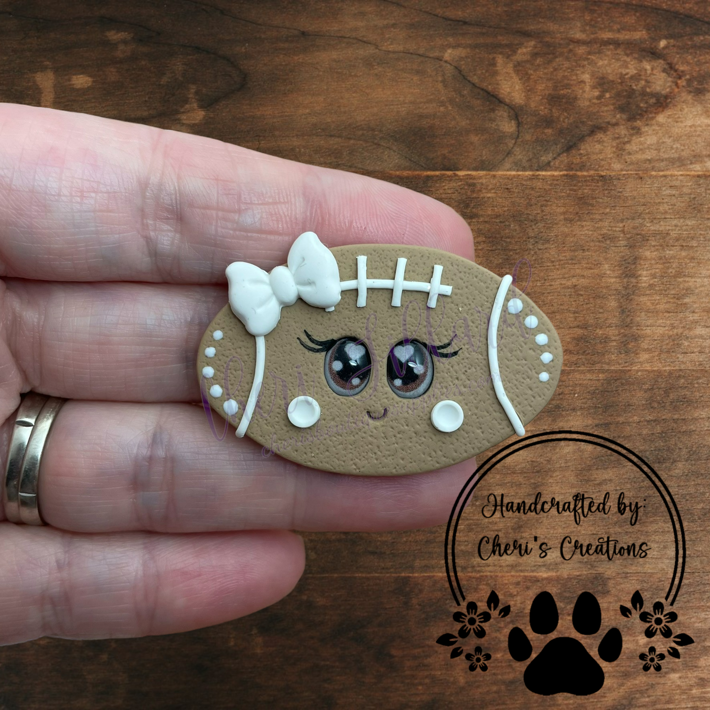 Fall Football Bow Center – Handmade Polymer Clay Embellishment