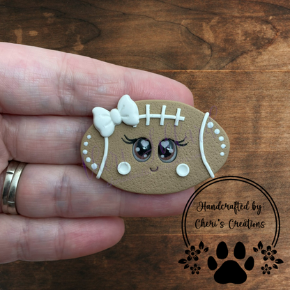 Fall Football Bow Center – Handmade Polymer Clay Embellishment