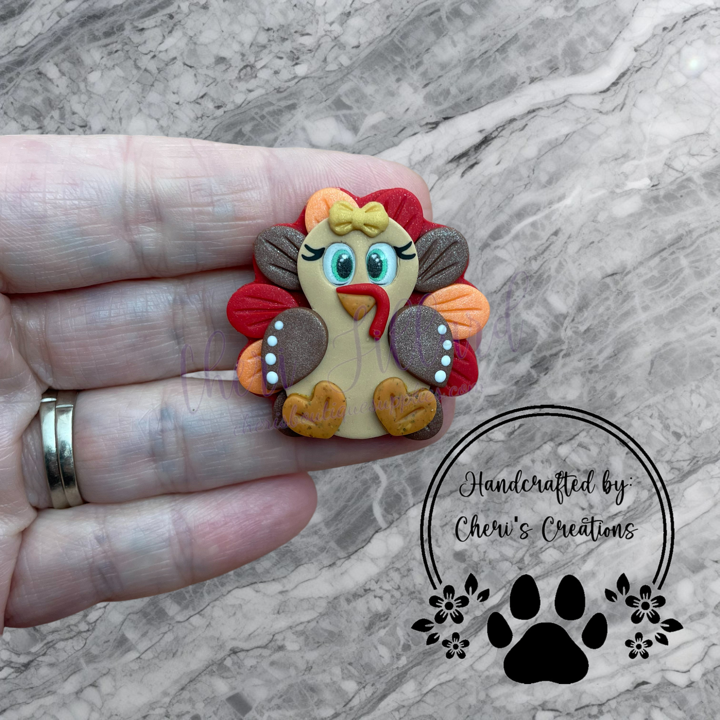 Fall Turkey Bow Center – Handmade Polymer Clay Embellishment