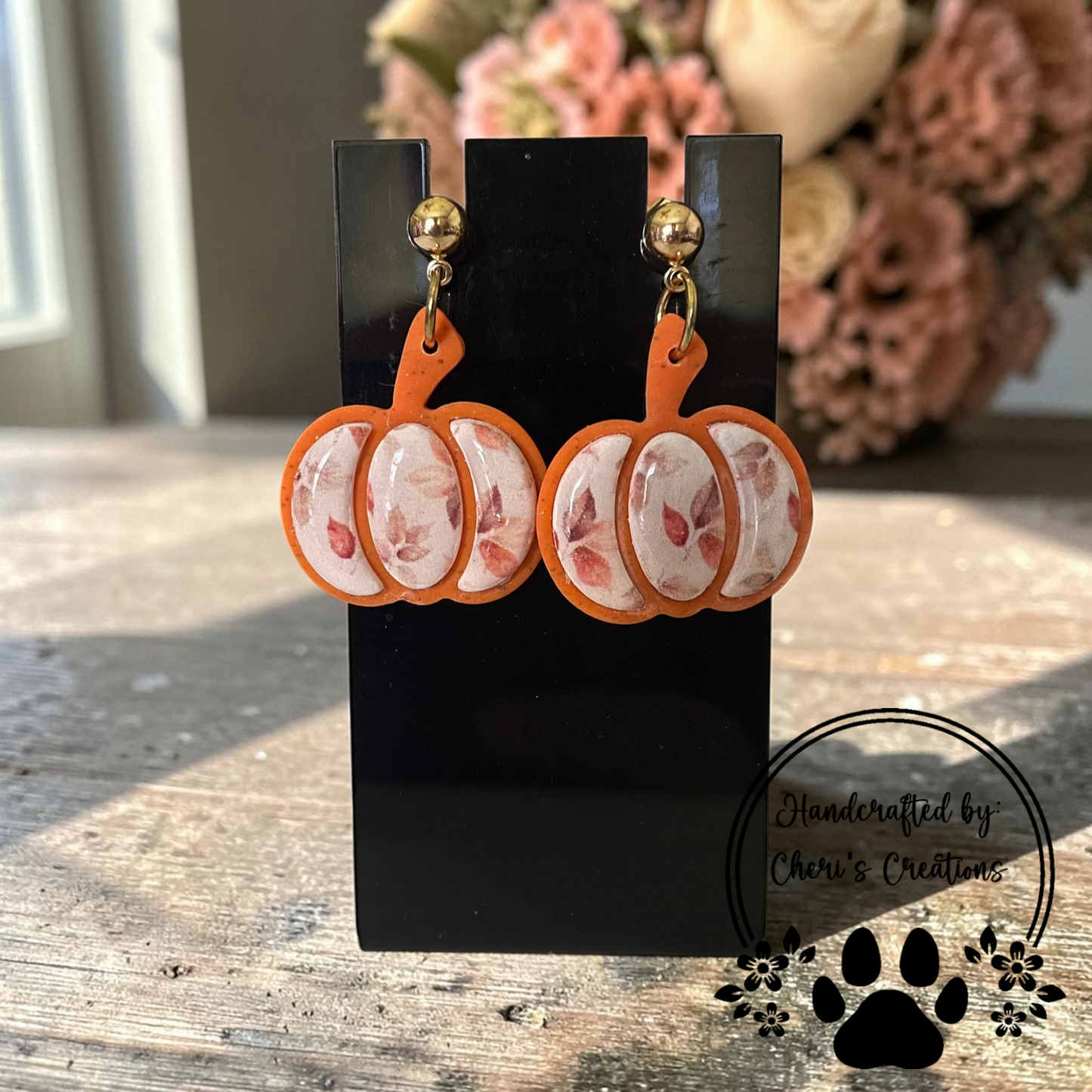 Fall Inlay Pumpkins Earrings - Handmade Polymer Clay Dangle Earrings