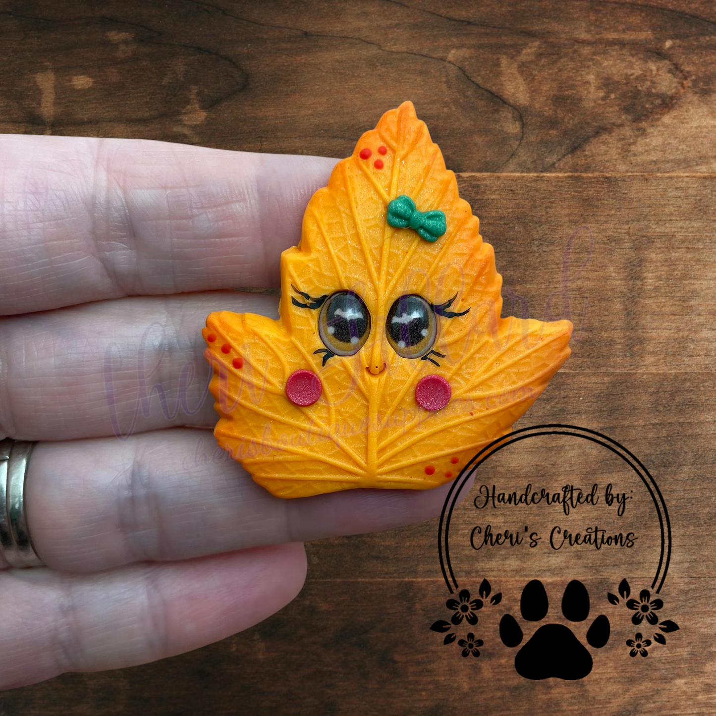 Fall Leaf Bow Center – Handmade Polymer Clay Embellishment
