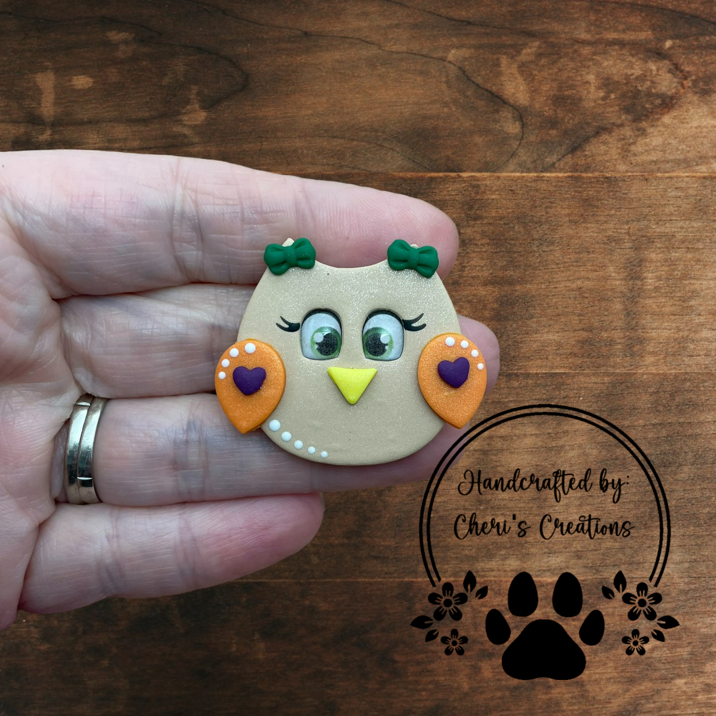 Fall Owl Bow Center – Handmade Polymer Clay Embellishment