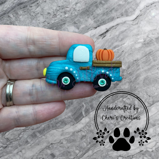 Pumpkin Truck Bow Center – Handmade Polymer Clay Embellishment
