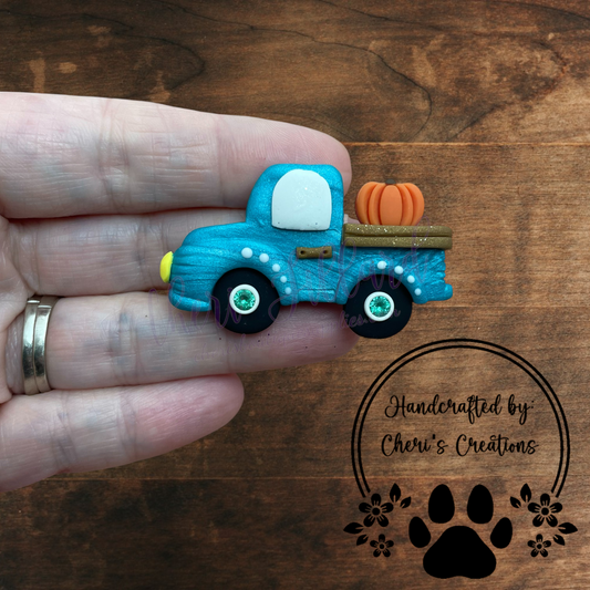 Fall Pumpkin Truck Bow Center – Handmade Polymer Clay Embellishment