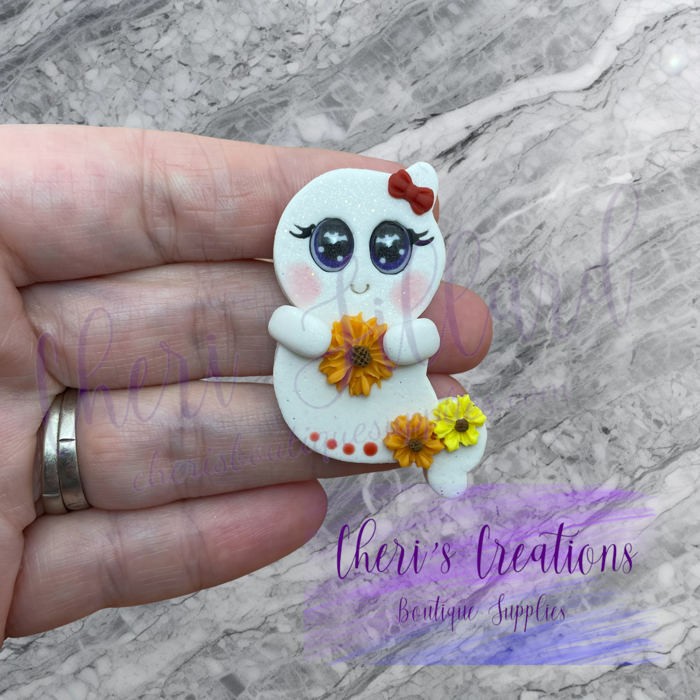 Fall Sunflower Ghost Polymer Clay Embellishment