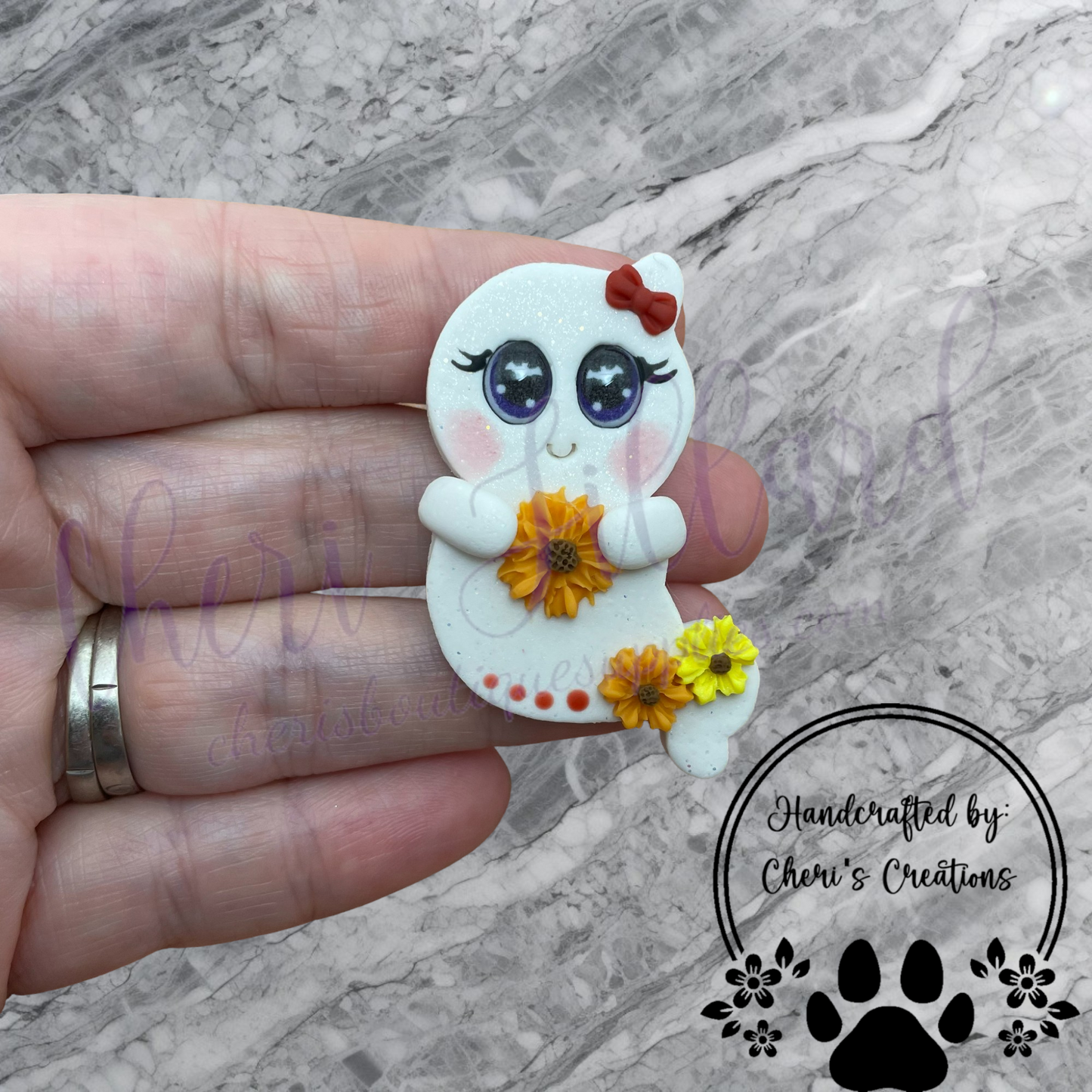 Fall Sunflower Ghost Polymer Clay Embellishment