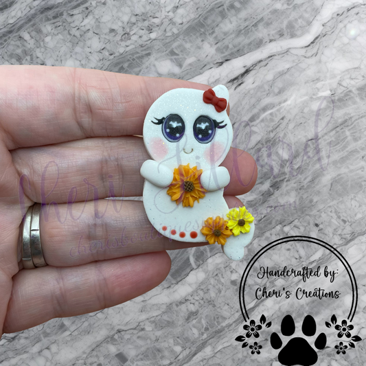 Fall Sunflower Ghost Polymer Clay Embellishment