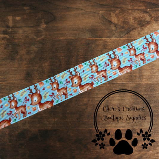 Woodland Deer Grosgrain Ribbon – 3/8", 5/8", 7/8" | Cute Forest Animal Ribbon for Bows & Crafts