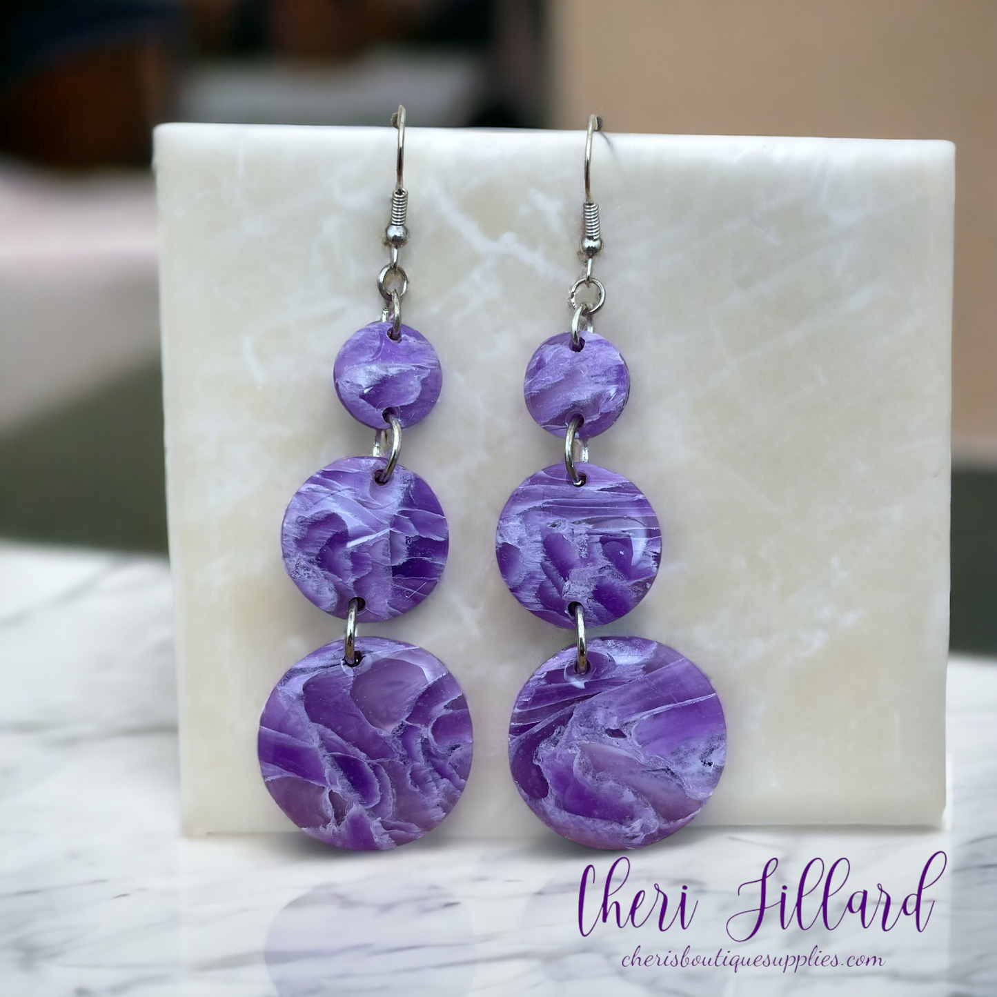 Faux Amethyst Geometric Circles Polymer Clay Earrings