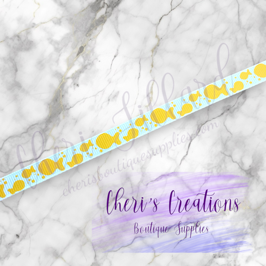Cheesy Fish Snack Grosgrain Ribbon – 3/8", 5/8", 7/8" | Cute Snack-Themed Ribbon for Hair Bows & Crafts
