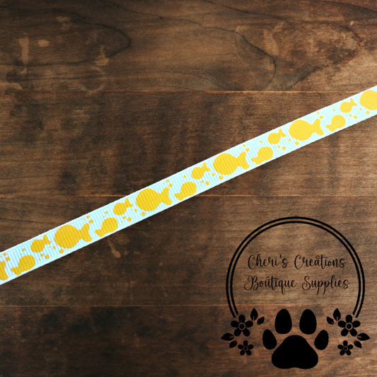 Cheesy Fish Snack Grosgrain Ribbon – 3/8", 5/8", 7/8" | Cute Snack-Themed Ribbon for Hair Bows & Crafts