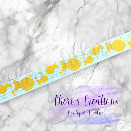 Cheesy Fish Snack Grosgrain Ribbon – 3/8", 5/8", 7/8" | Cute Snack-Themed Ribbon for Hair Bows & Crafts