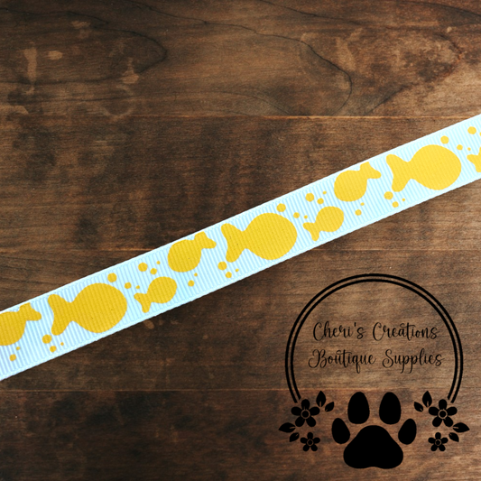 Cheesy Fish Snack Grosgrain Ribbon – 3/8", 5/8", 7/8" | Cute Snack-Themed Ribbon for Hair Bows & Crafts